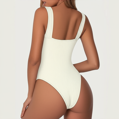 Ribbed Wide Strap Square Neck Bodysuit