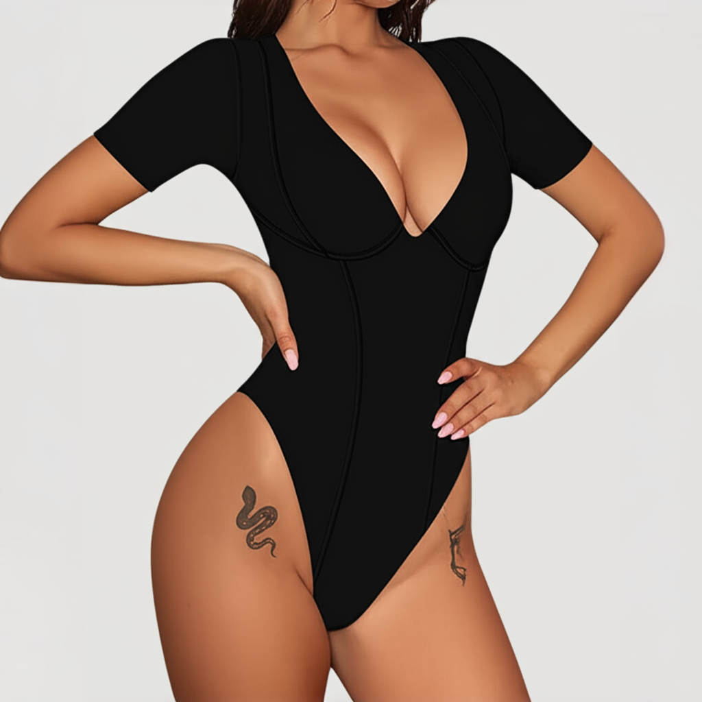 V-Neck Short Sleeve Bodysuit
