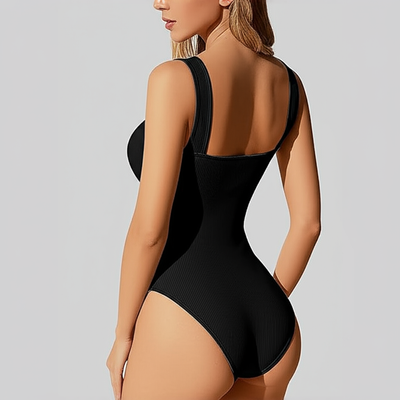 Ribbed Wide Strap Square Neck Bodysuit
