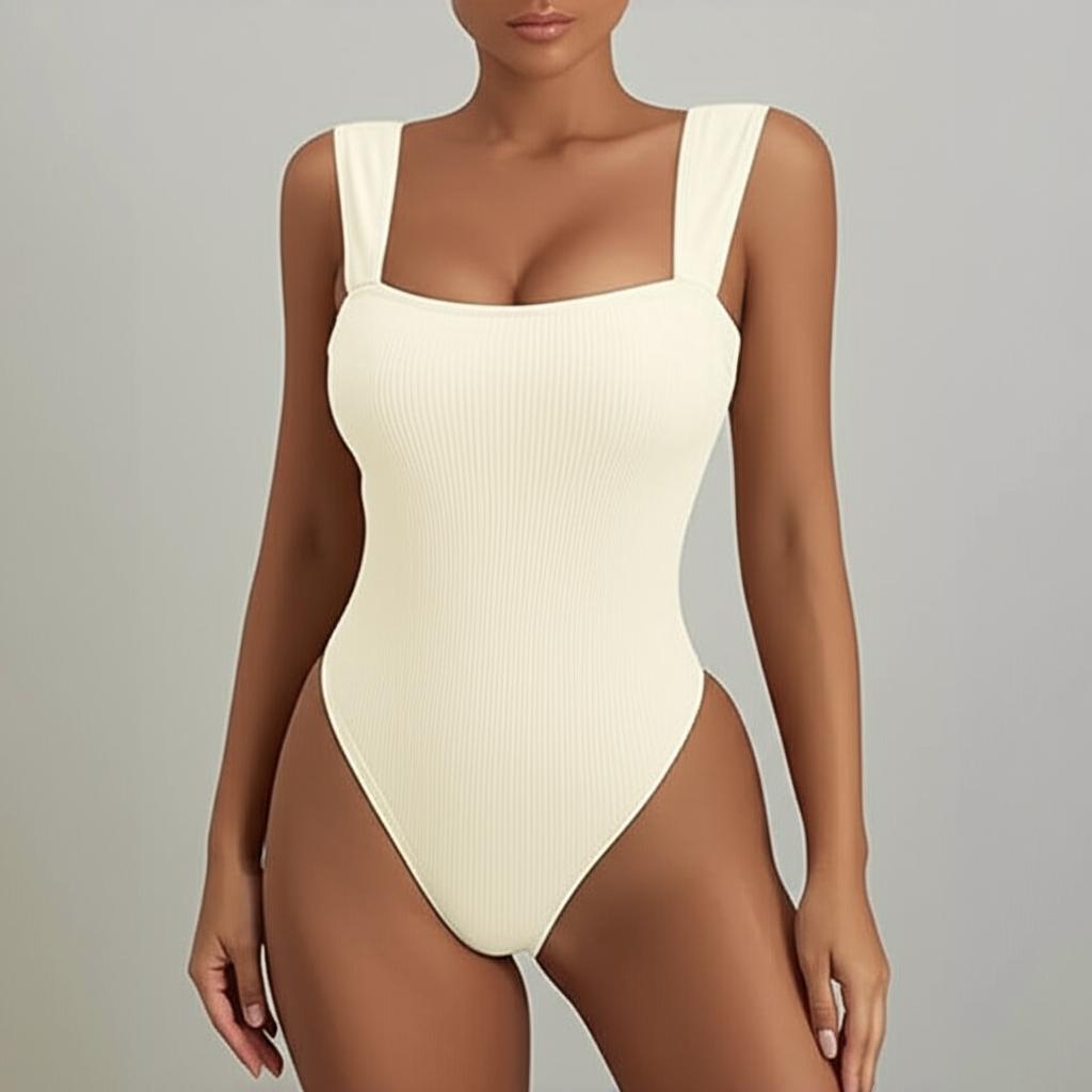 Ribbed Wide Strap Square Neck Bodysuit
