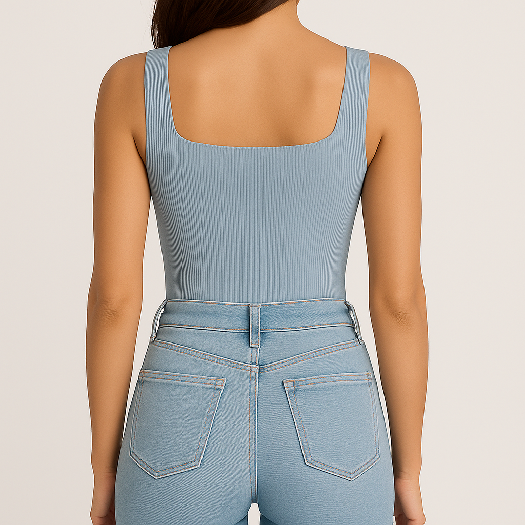 Ribbed Wide Strap Square Neck Bodysuit