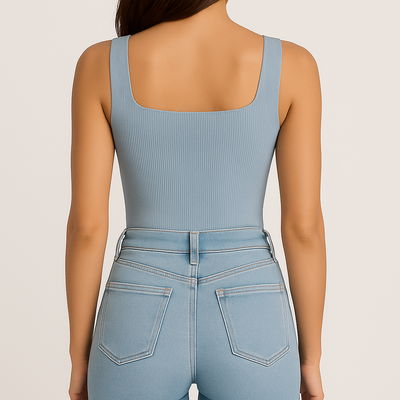 Ribbed Wide Strap Square Neck Bodysuit